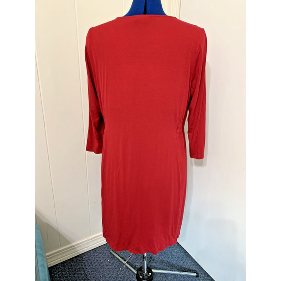 J. Jill Stretch Jersey Knit Long Sleeve Red Dress Sz Large Petite Holiday Comfy - Picture 3 of 10